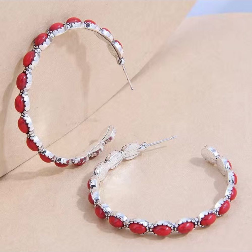 RED BOHEMIAN HOOP EARRINGS